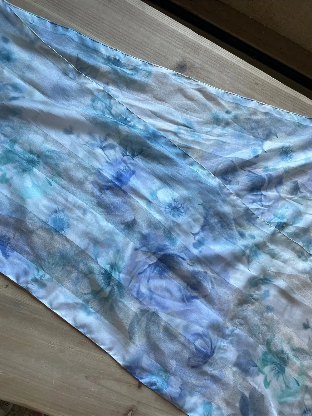 Lightweight Floral Silk Scarf in Blue & White